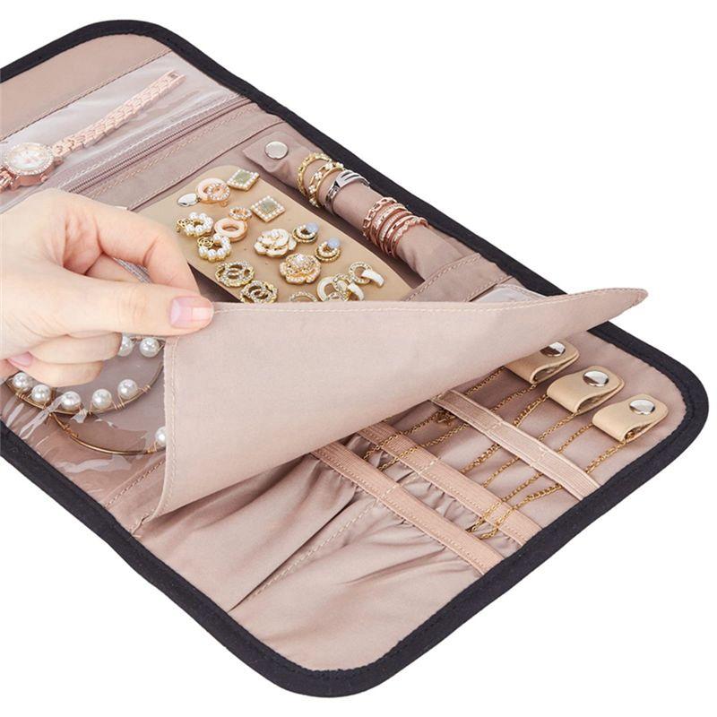M-Modern-Jewelry Organizer Roll Foldable Jewelry Storage Bag Portable Travel Jewelry Case Soft Earrings Bracelet Storage Holder