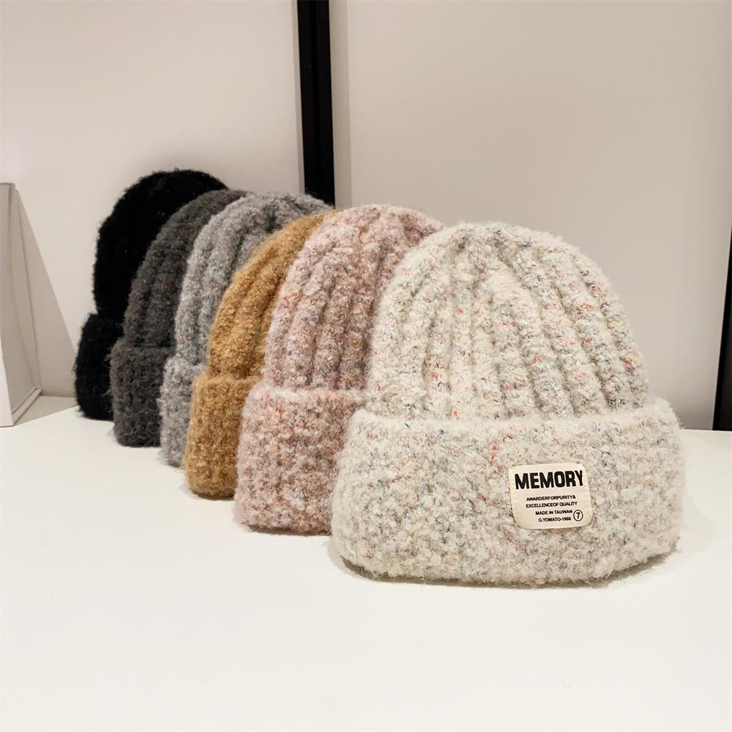 Wool hat women's autumn and winter alphabet patch versatile warm plush knitted hat big head circumference ear protector cold hat
