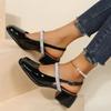 Women Sandals Thick Heel Square Toe Classic Female Mary Jane Shoes  New Design Elegant Shallow Single Shoes Patent Leather