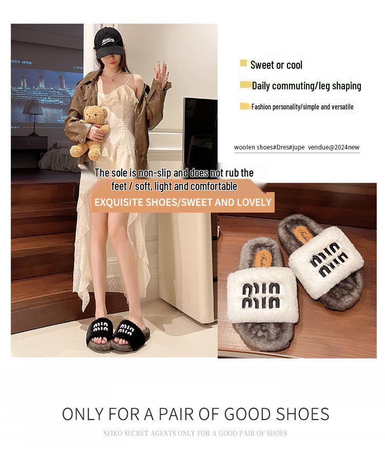 Women's Trendy Korean Flat Bottom Fuzzy Slippers for All Seasons 2025