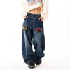 Fake-Zweiteiler-Design Karomuster-Spleiß-Jeans Herren und Damen Neu Amerikanischer Retro Locker Weiter Bein Säbelhosen