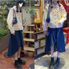 Spring and Autumn Academy Style Versatile High Waist Medium Length Half Length Skirt Design Sense Ruffle Irregular Denim Skirt for Women