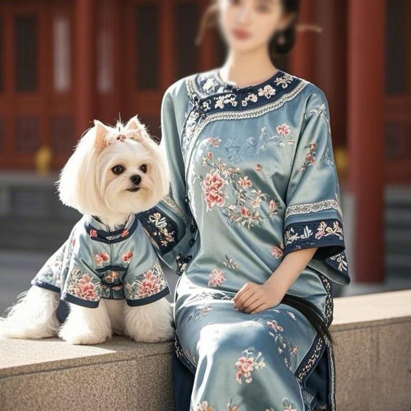 

Летнее платье для питомца, юбка для собаки, тонкое, дышащее, легкое, элегантное новое ципао для тедди, весна и лето XXL chest 55 back 45 about 14-8.5 kg зелёный