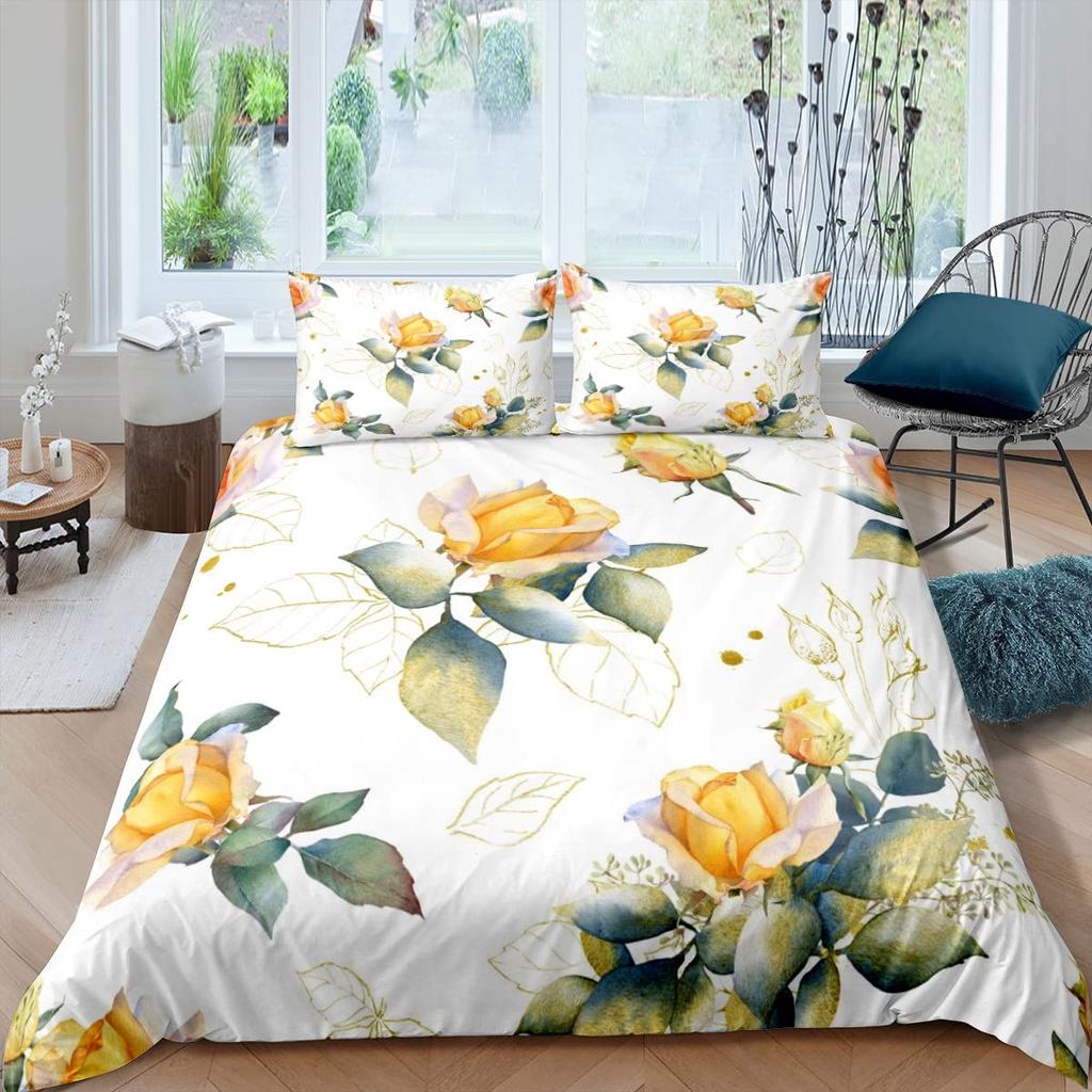 Blue Rose King Queen Bedding Set Romantic Floral Duvet Cover Abstract Water Ripples Flower Comforter Cover Polyester Quilt Cover