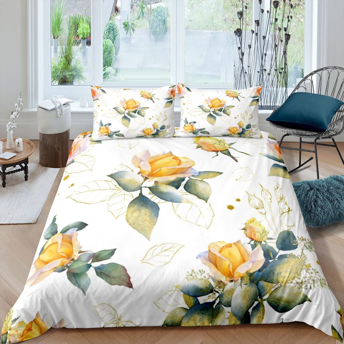 

Blue Rose King Queen Bedding Set Romantic Floral Duvet Cover Abstract Water Ripples Flower Comforter Cover Polyester Quilt Cover 173x218cm 2pcs