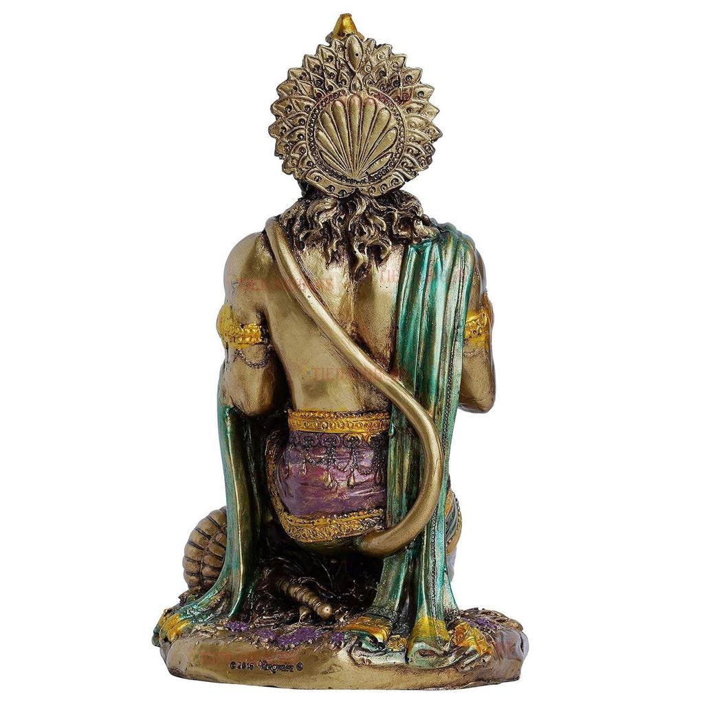 Lord Hanuman Idol In Sitting Position (18 X 11 Cm, Multicolored) Indian God Statues for Mandir Temple Pooja Room Office Corporate Gifts