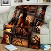 1PC Custom Name Horse Art Collage Flannel Blankets Patterns Throw Blanket All-Season Soft Gift for Couch, Bed, Camping Gifts