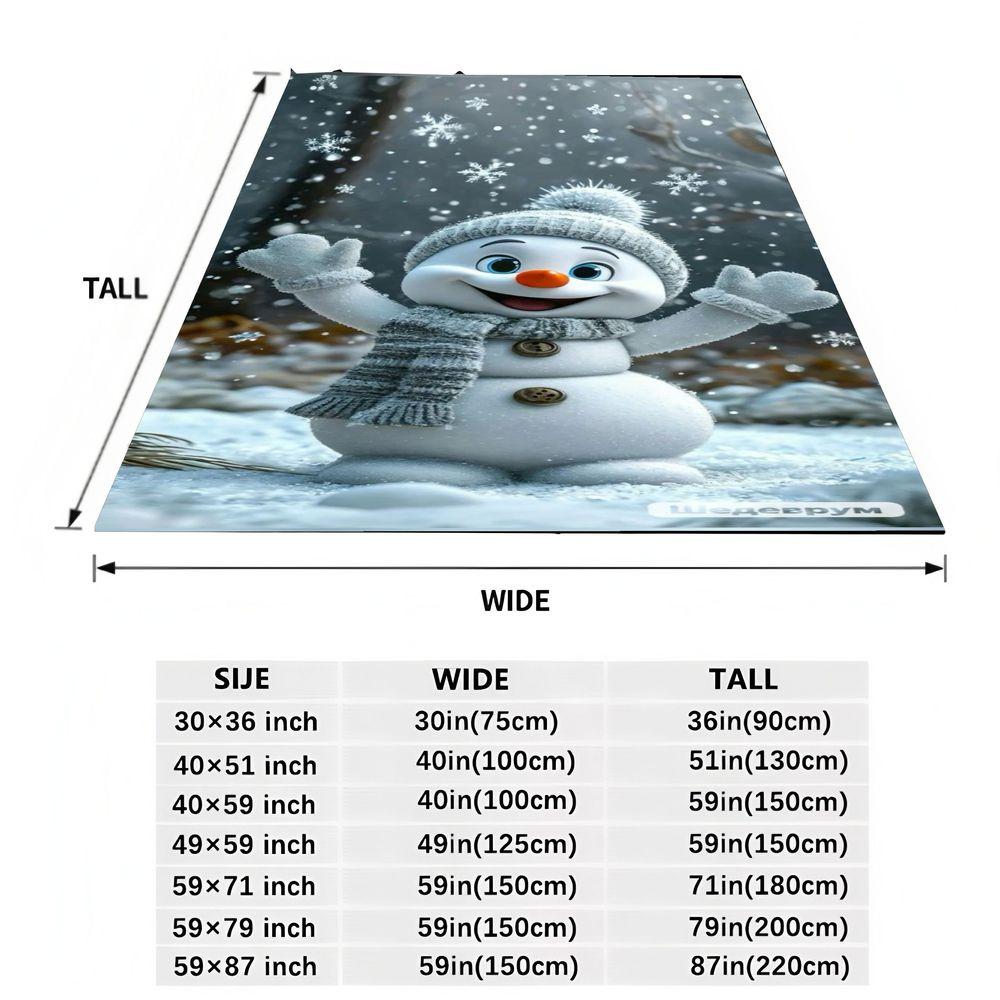 Cheerful Cartoon Style Snowman Plush Blanket - Soft Winter-Themed Throw Blanket with Whimsical Snowflakes and Festive Design, Pe