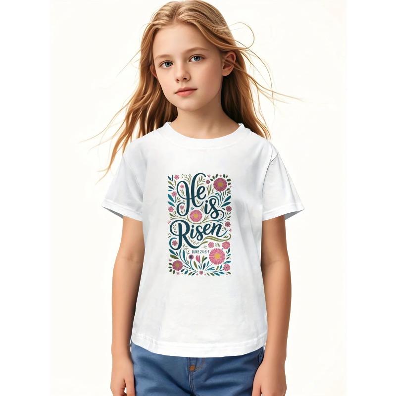 

European sizes T-Shirt for Girls Featuring a Floral Design. This Humorous Graphic Tee Is Made from Breathable, It S Comfortable, Casual 98cm белый
