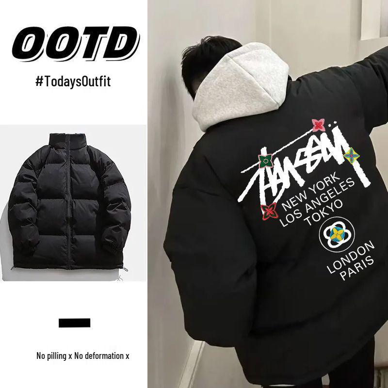 Unisex Autumn/Winter Thickened Cotton Padded Jacket with Letter Print