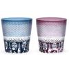 J-kitchens Nostalgia Kiriko Pair Glass Cup dia.85xH90mm 260cc Sashiko Ink Blue & Purple with Bottom Eng