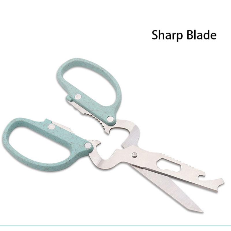 10 i 1 avtagbar knivsaks i rustfritt stål Halmhåndtak Multifunksjonell kjøkkensaks Husholdningshåndverktøy