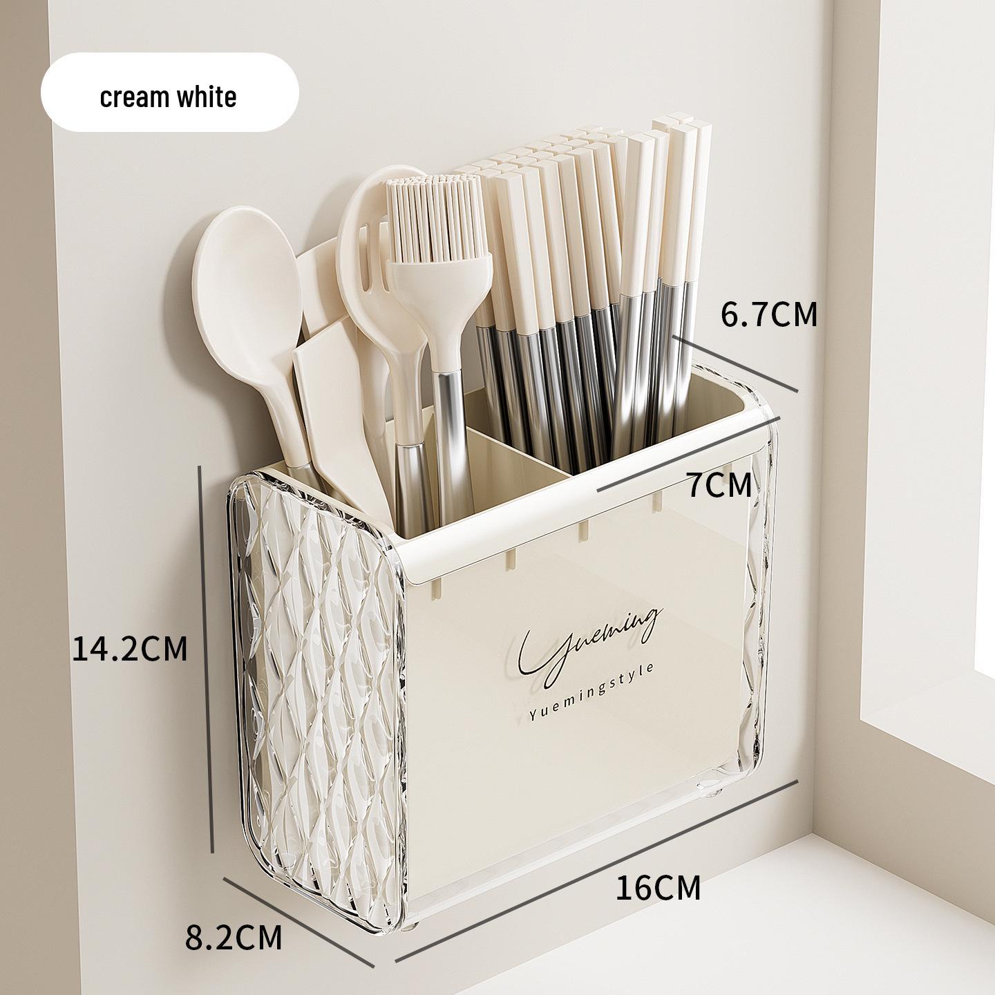 Wall-Mounted Kitchen Chopstick & Spoon Holder with Draining Basket