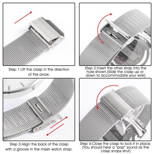 BUREI Men's Watch, Simple, Waterproof, Analog, Popular, Stylish Milanese Design with Mesh Strap, Gray/Black