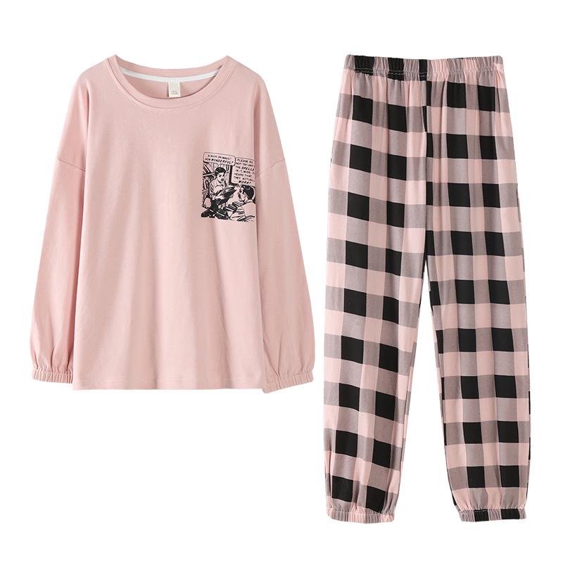 Aifen Teng Women's Pajamas Set: Pure Cotton, Long Sleeve, Long Pants, Casual Home Wear, Suitable for Spring, Autumn, and Winter.