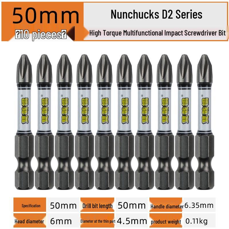 Nunchucks D2 Series Magnetic Alloy Steel Phillips Drill Bit - High Hardness & Impact Resistant