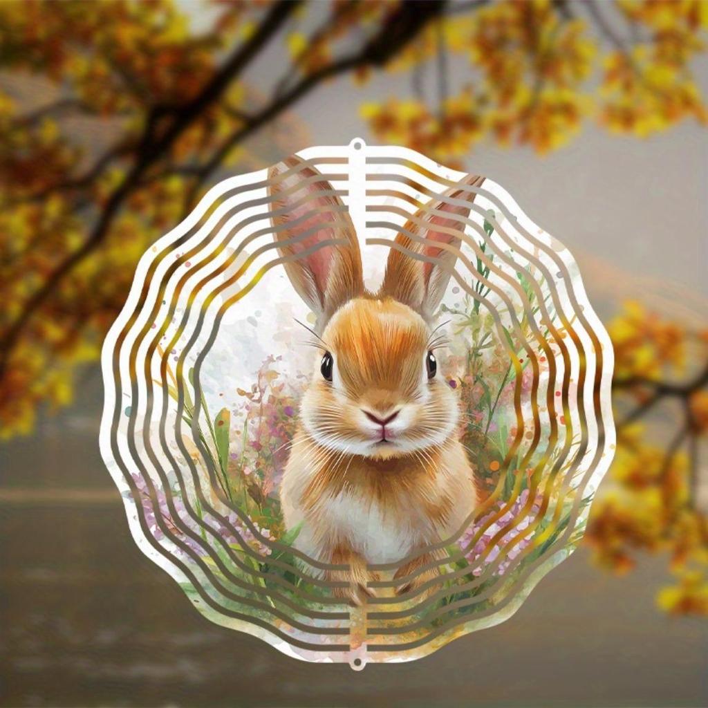 10-Inch Hanging Wind Chime with Rabbit Design 360° Hook Vibrant Green Orange Floral Basket Decor for Spring Summer Garden Gift