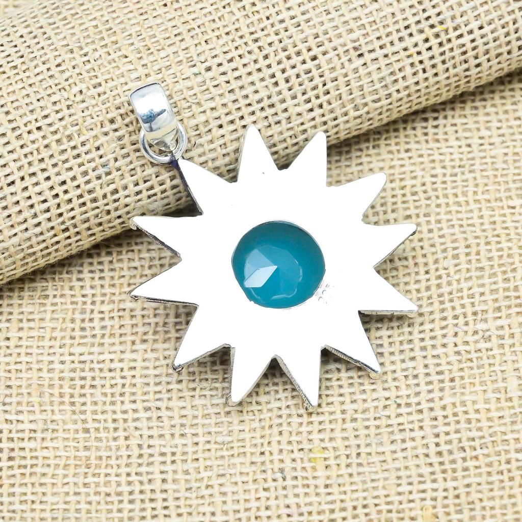 Blue Chalcedony Gemstone Jewelry 925 Sterling Silver Handmade Wonderful Pendant For Women