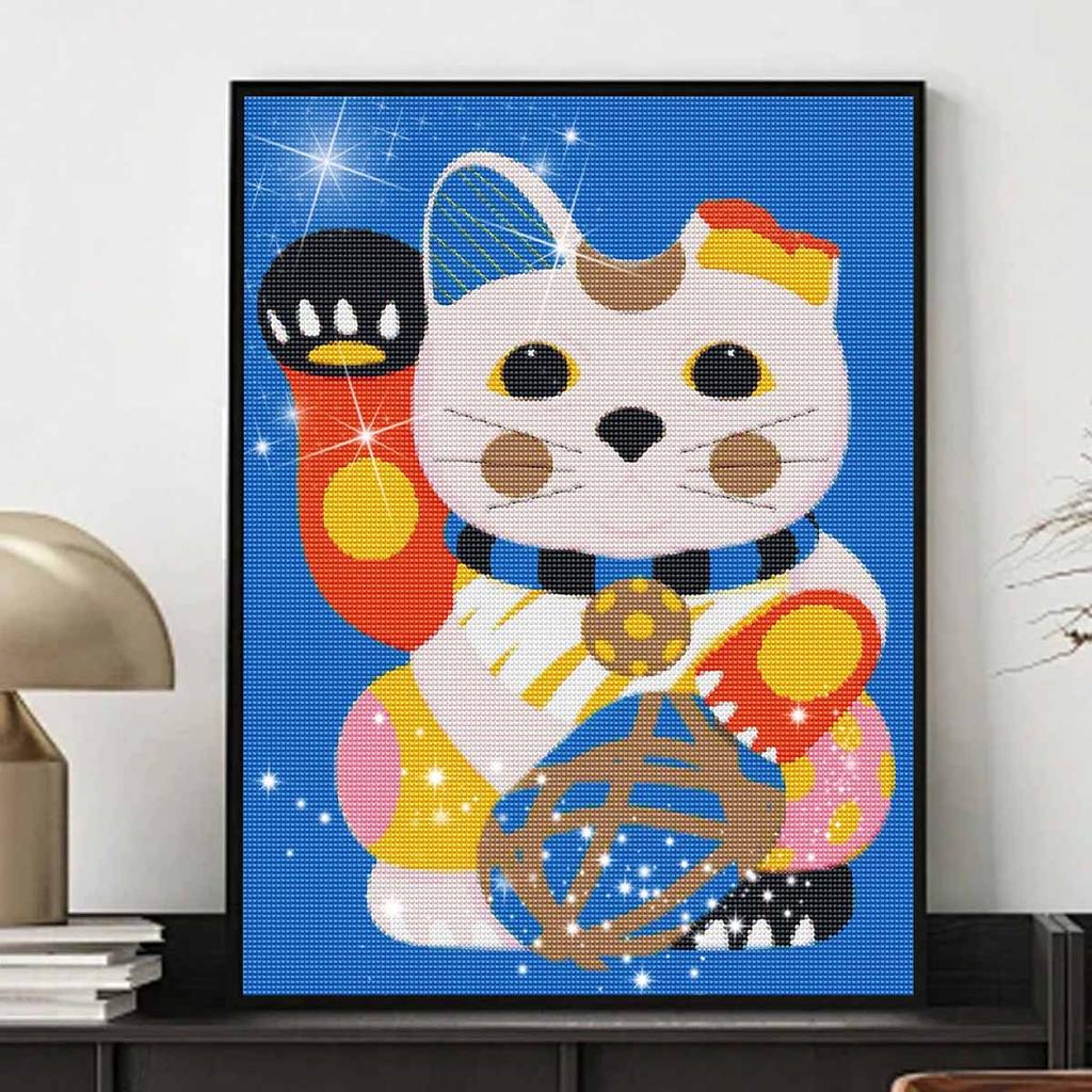 5D FullDrill Round Diamond Painting Kit Lucky Cat for Bedroom Home Decor. Mosaic Craft Wall Art