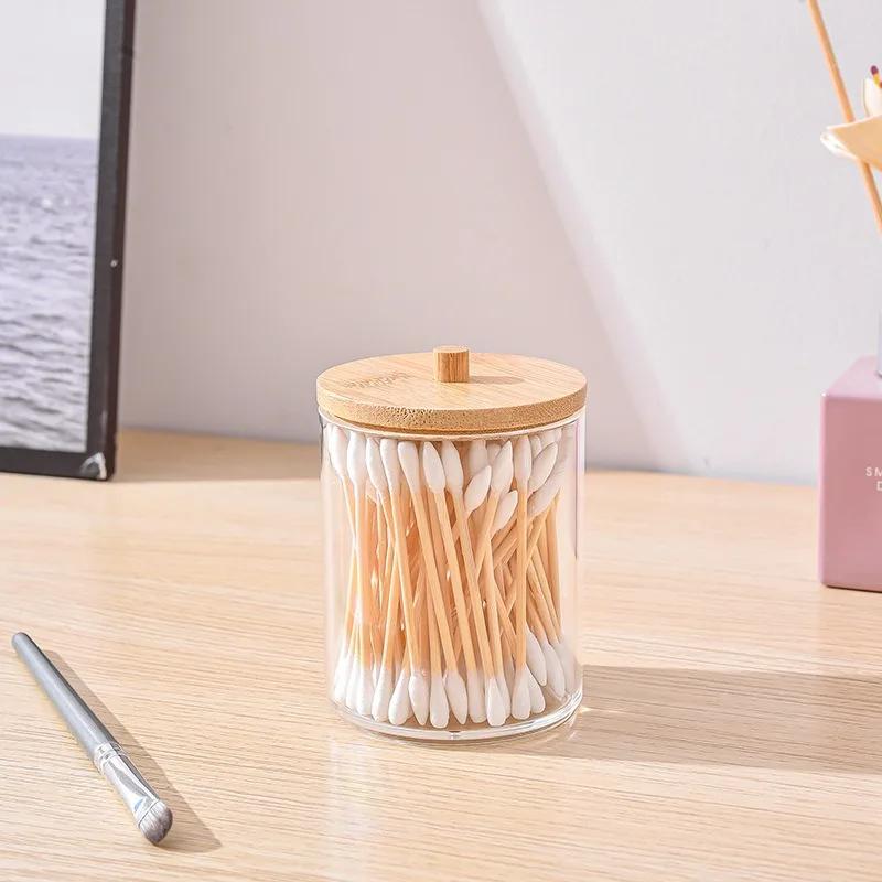 Cotton Swab Storage Box Round Clear Acrylic Makeup Organizer Cotton Pad Swab Toothpick Dustproof Box Home Storage Accessories