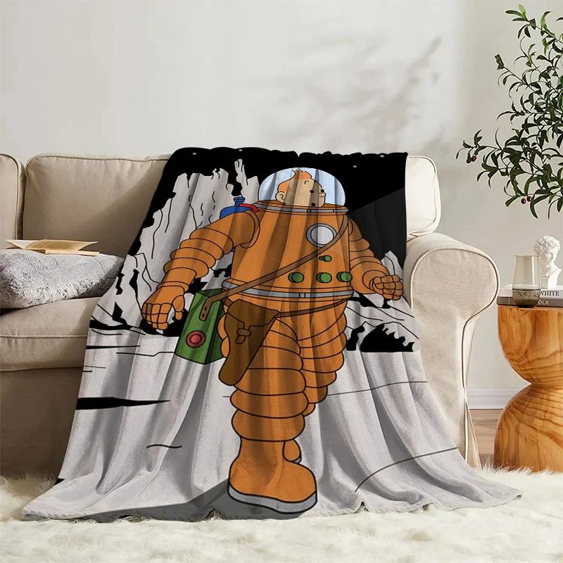 Anime Blanket Tintins Flannel Sofa Camp Nap Bedspread Soft Blanket Fleece Home Textile Birthday Gift Blanket Bedroom Decor