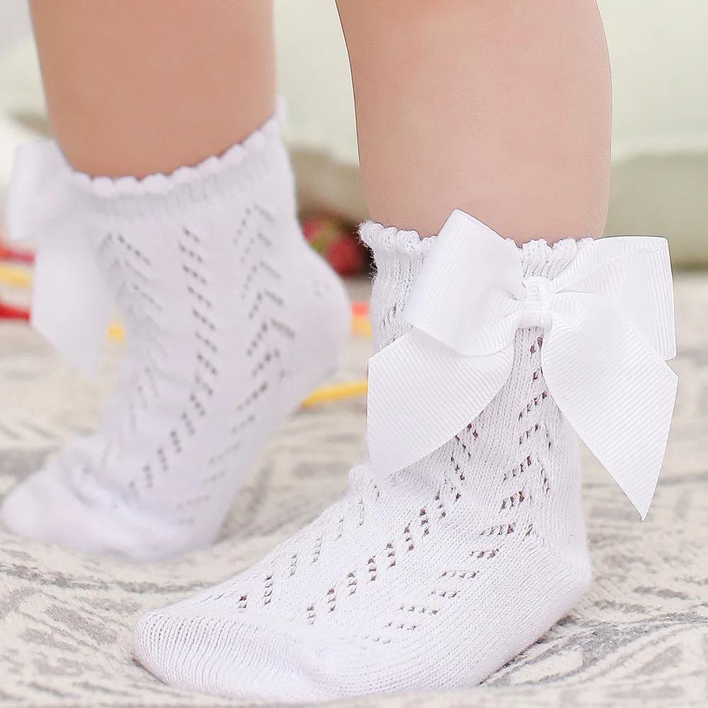Sommer Baby Mädchen Socken Kleinkind Schleife Kurze Socke Kinder Atmungsaktiv Weich Baumwolle Netz Strumpf Spanischer Stil Aushöhlen Spitze Socken 0-5J