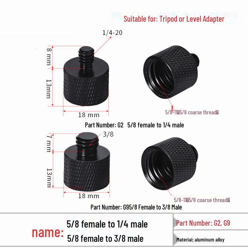 

Green Aluminum Screw Tripod Adapter with Infrared Mini Level (5/8, 1/4, 3/8)