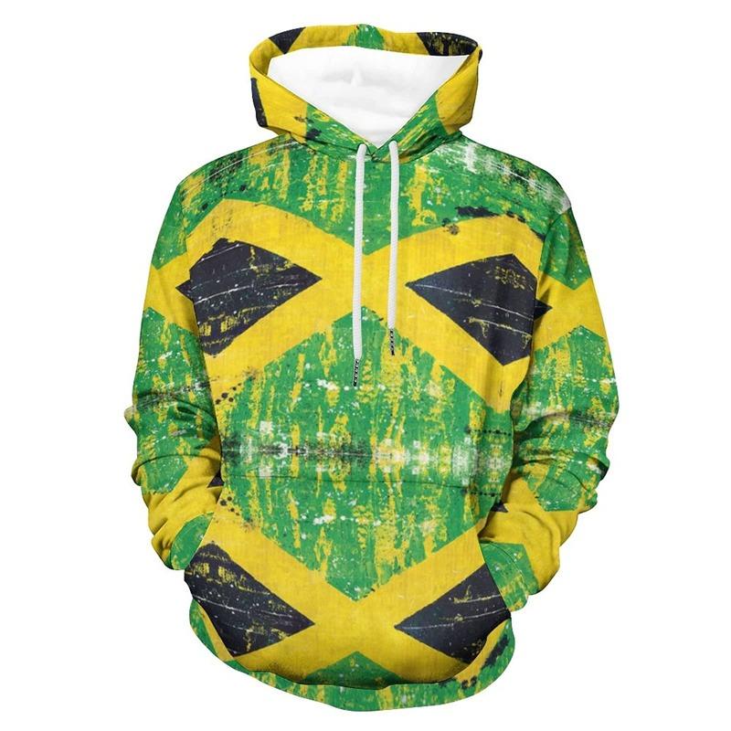 3D-trykket Jamaica-flagg-hettegenser for menn Kul streetwear Langermet hettegenser Snøring Vår-genser Høstjakke