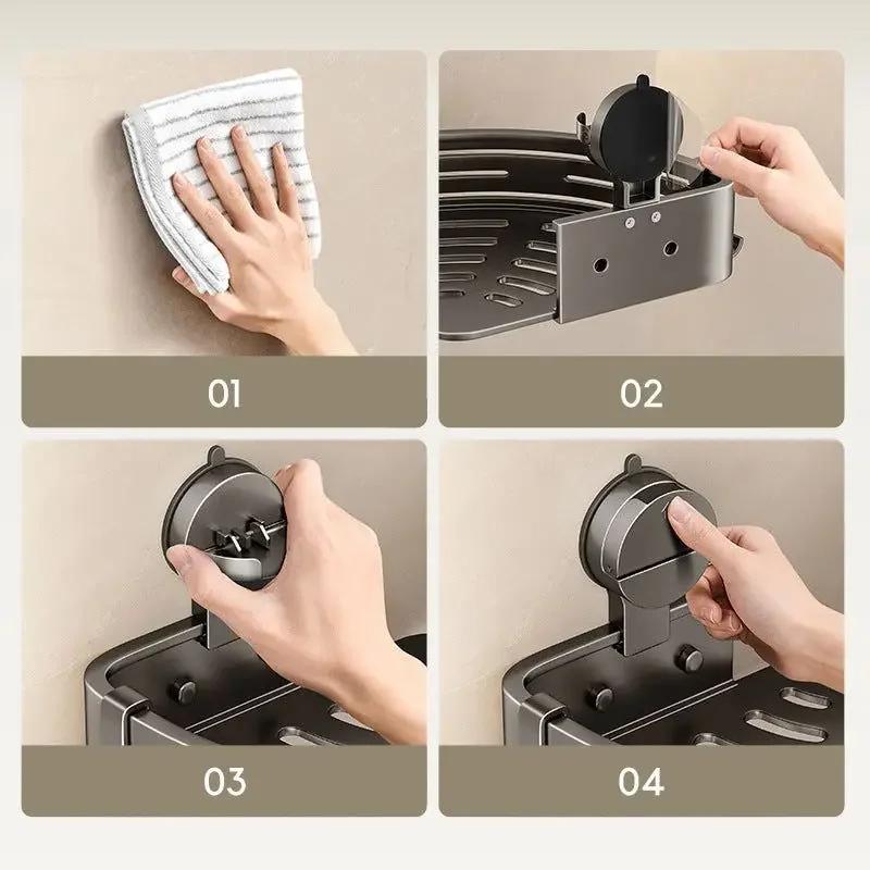 Perforation-Free Bathroom Storage Tripod Wall-Mounted Adjustable Storage Shelf Bathroom Suction Cup Corner Rust-Proof Drain Rack