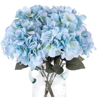Künstliche Blumen Seidenhortensienblüten mit 5 großen Köpfen Bund Bouquet für Heim-Hochzeitsfeier-Dekor DIY, Hellblau