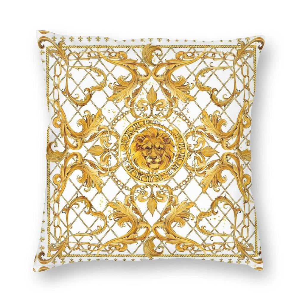 Golden Lion Damask Ornament Pillowcase Printing Cushion Cover Decorations Baroque Throw Pillow Case Cover Home Zippered 45*45cm