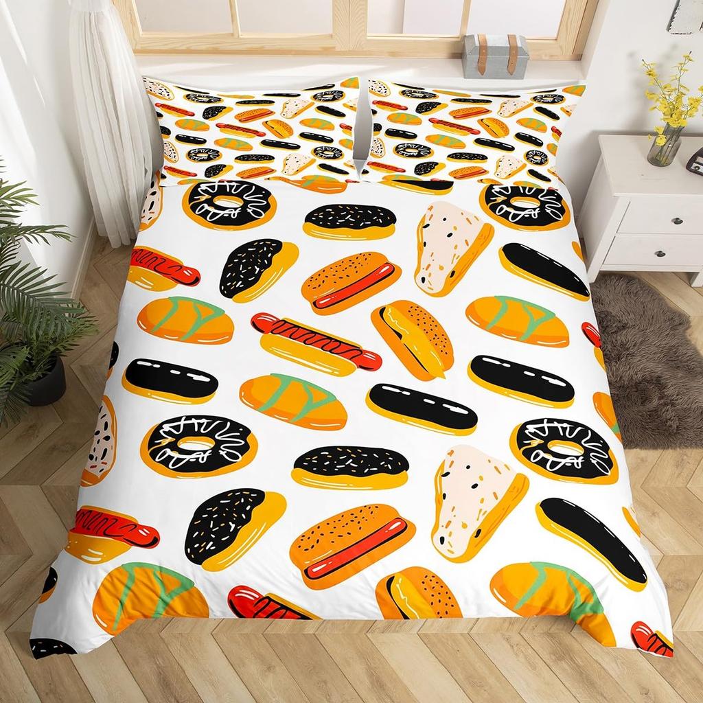 Bread Duvet Cover for Kids Teens Queen Size Lightweight Down Quilt Covers Bedroom Decor 2 Pillowcases 1 Duvet Cover No Comforter