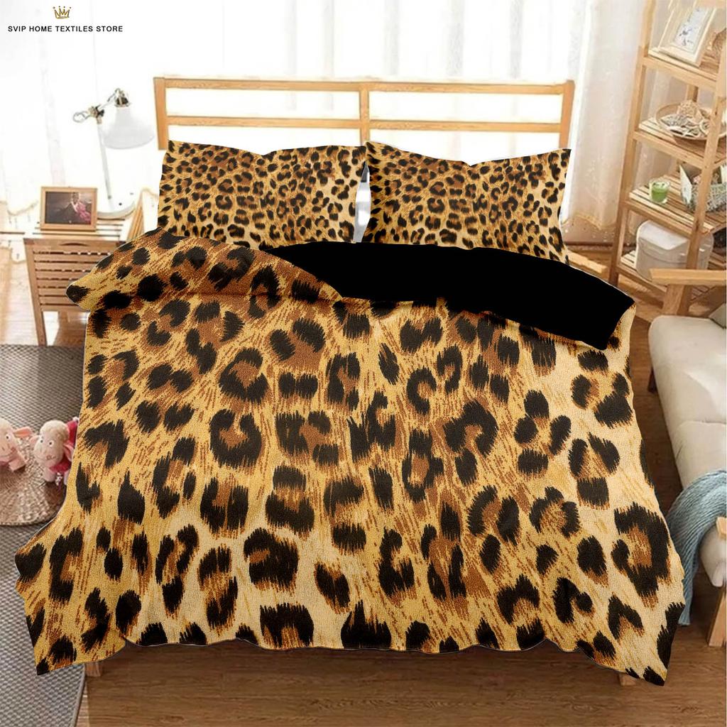 Black And White Leopard Animal Fur Texture 3D Printed Quilt Cover 100% Polyester Bedding Set Duvet Cover Pillowcase 3 Pieces