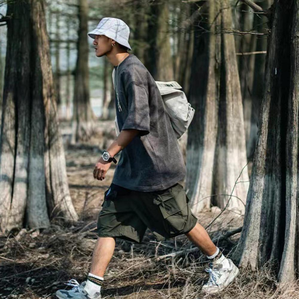 230G Praná Vintage Pánské Tričko s Krátkým Rukávem, Všestranné Jednobarevné Volného Střihu s Kulatým Výstřihem, Trendy Top Ins