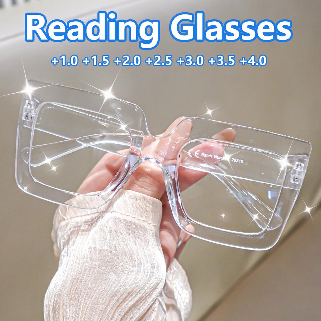 Lunettes de lecture carrées surdimensionnées Lunettes légères Lunettes pour femmes Verre transparent Motif léopard Mode Lunettes pour ordinateur
