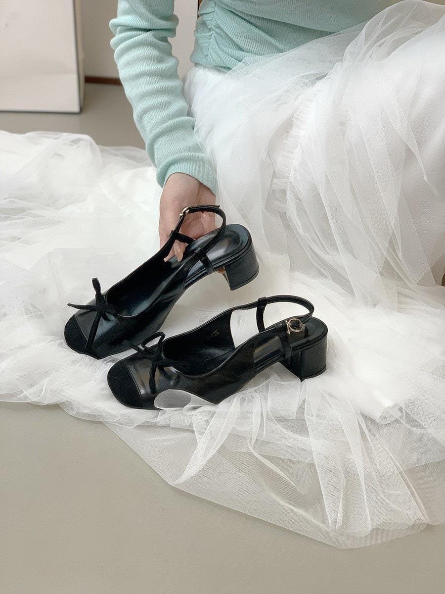 

Coarse heel silver bag head sandals women s summer new temperament early spring ballet style beautiful single shoes 35 чёрный