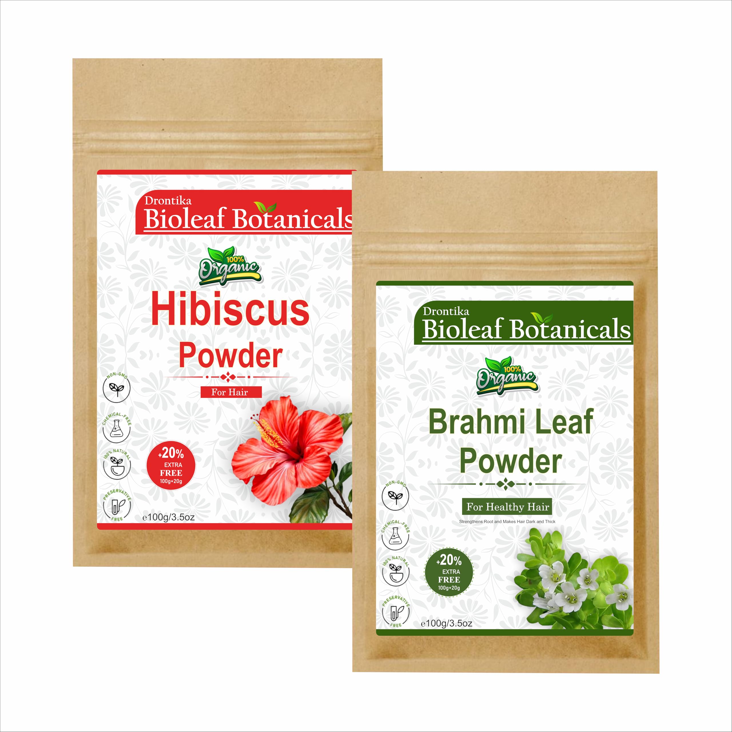 Bioleaf Botanicals Organic Hibiscus & Brahmi Powder 200gm - Ayurvedic Hair Nourishment & Scalp Health Blend for Strong, Shiny Hair