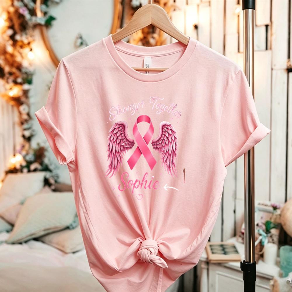 In This Family No One Fights Alone TShirt Breast Cancer Awareness Family Support Graphic Tee Ribbon Butterfly Flower Cotton Top