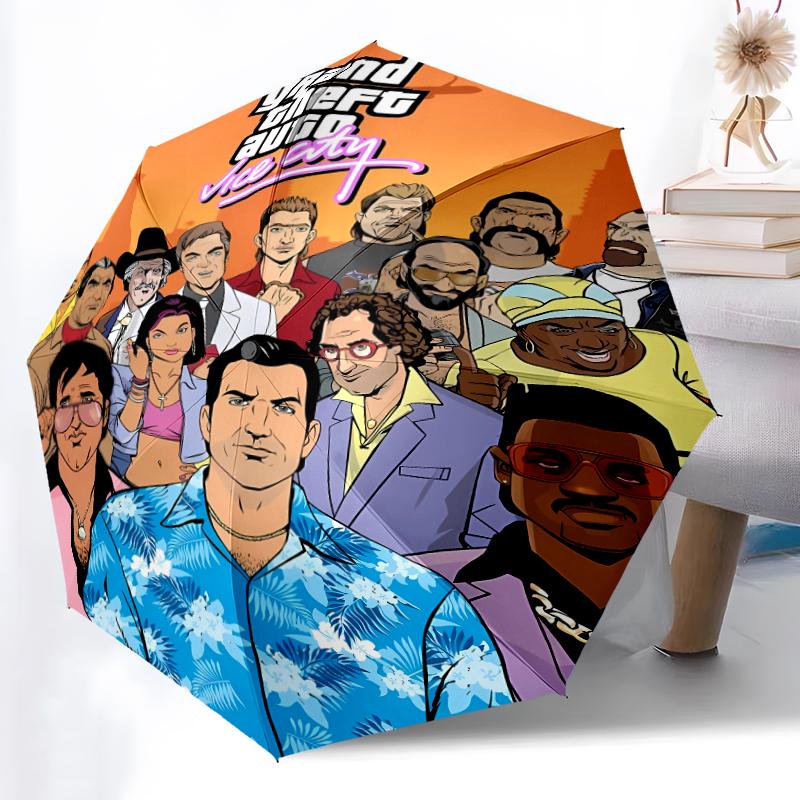Printed Game Grand Theft Auto Folding Umbrella,Outdoor,Leisure,And Travel Umbrella,Durable Umbrella Fabric,Birthday And Holiday Gift