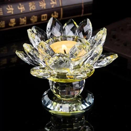 Household Colorful Crystal Lotus Candlestick, Butter Lamp Holder, Buddha Offering Lamp, Interior Decoration, Buddha Hall, Prayer