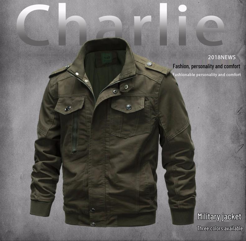 Men's 2023 Spring Casual Cotton Military Jacket - Loose Fit Plus Size Workwear Coat