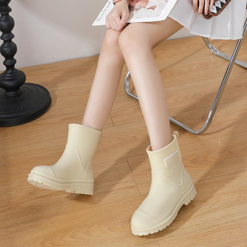 New fashion women's medium tube rain shoes fashion women's water shoes thickened non-slip warm waterproof water shoes