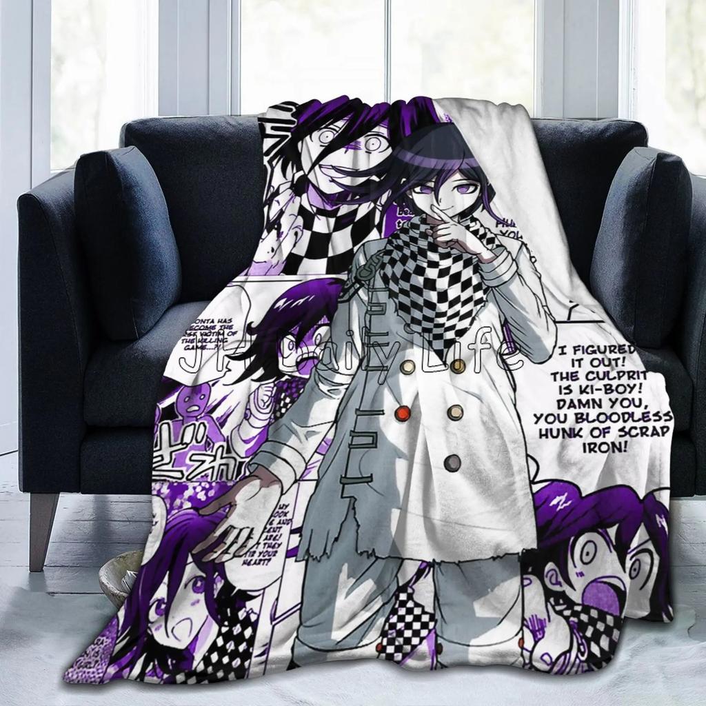 Kokichi Ouma Manga Print Flannel Blanket Danganronpa Manga Anime Cozy Fleece Blankets Lightweight Soft Warm Throw for Boys Girls