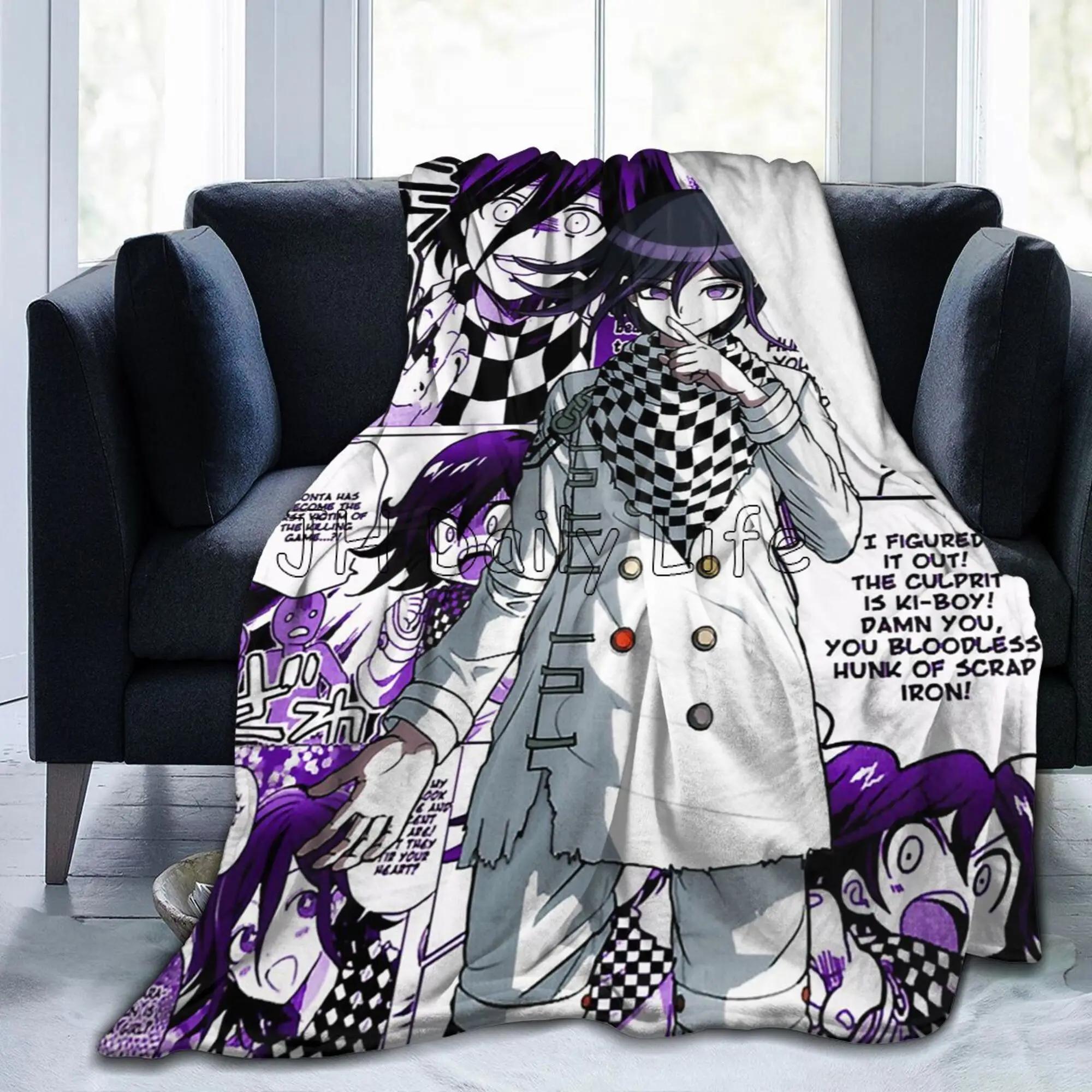 Kokichi Ouma Manga Print Flannel Blanket Danganronpa Manga Anime Cozy Fleece Blankets Lightweight Soft Warm Throw for Boys Girls Size: 75*100cm, Weight: 230 GSM