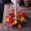 Decorative Flower Wreath Autumn Candle Holder Wreath Pinecone Pomegranate Wreath Circular For Home Decor Entryway Console Autumn