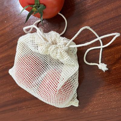 Saco de Armazenamento de Malha de Algodão com Cordão Respirável Design Oco Estende a Frescura Reutilizável Ecológico Sacola de Supermercado Viagem
