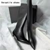 Spitze Zehen Damen Kniehohe Stiefel Mode Weiches Leder Dicke Absätze Schuhe Herbst Winter Damen Prägnante Lange Damenstiefel