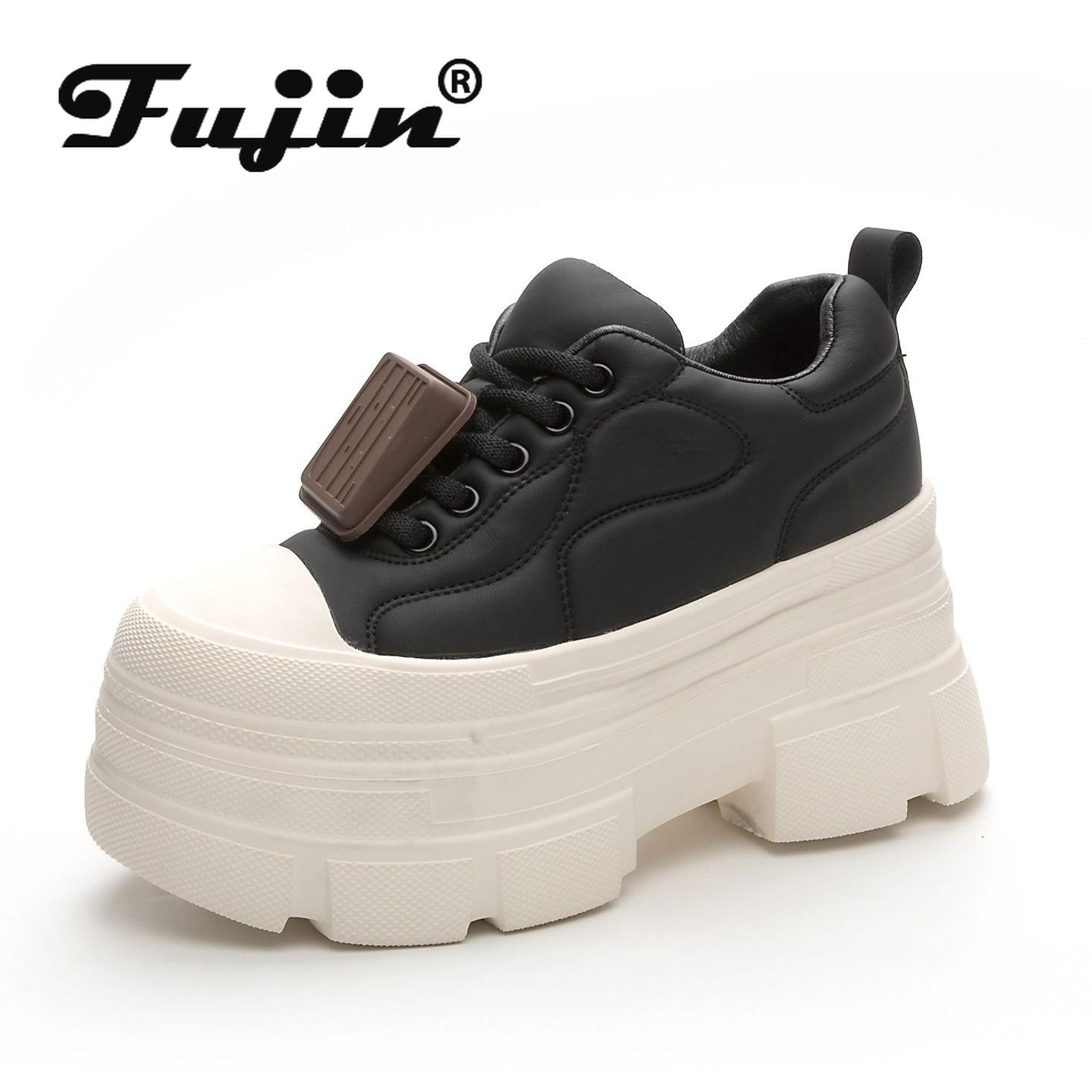 

Fujin/кеды на платформе и высоком каблуке 10 см, обувь на массивной танкетке, женская повседневная обувь, модные кроссовки на скрытом каблуке