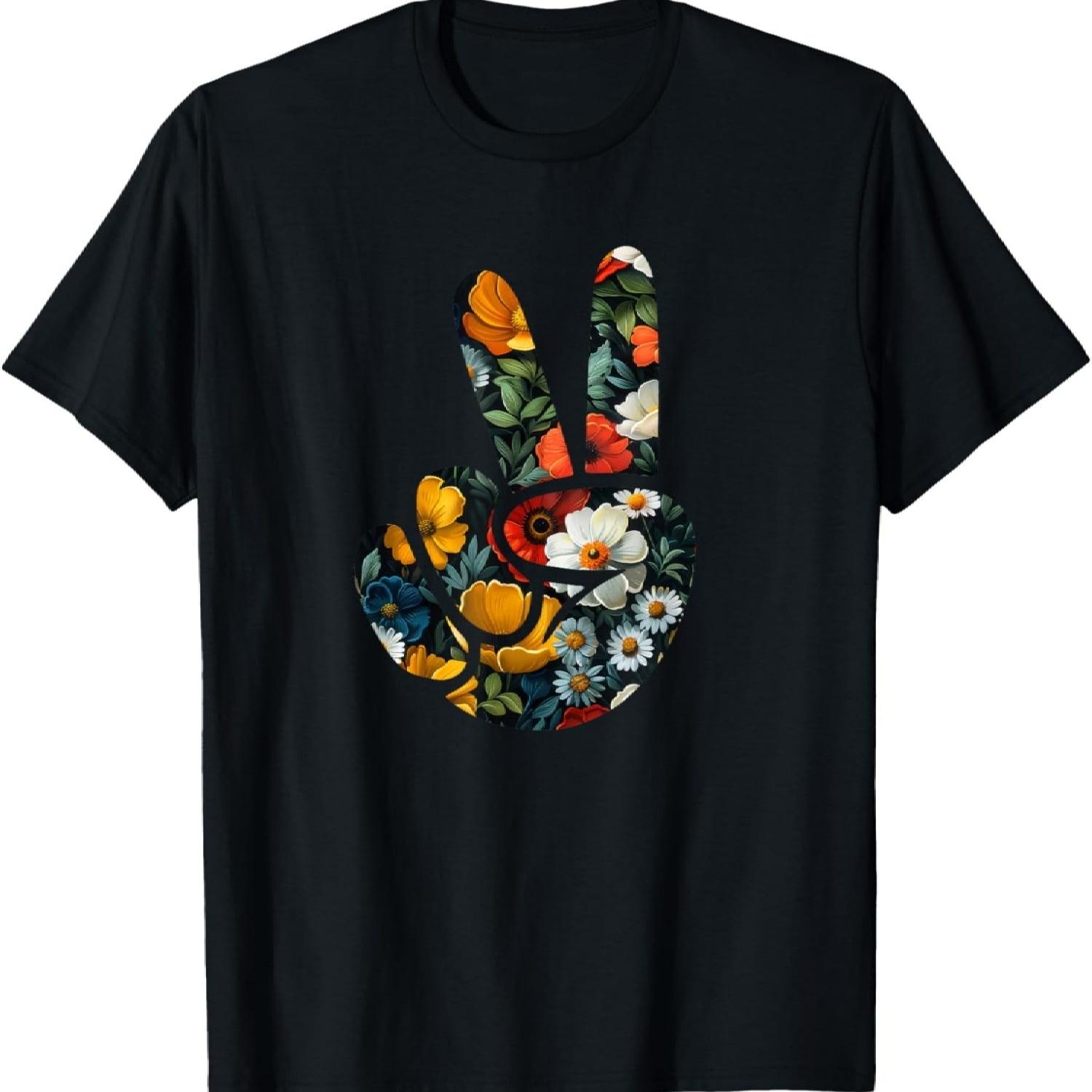 

Elegant Silhouette Wildflowers Floral Peace Sign Hand T-Shirt(28) XXXXXL чорний