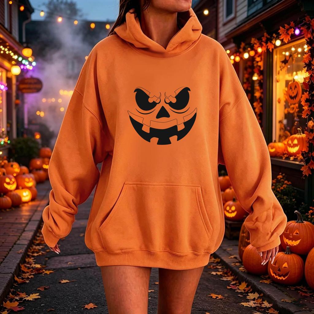 Women's Halloween Printed Hoodie, Casual Fashion Long Sleeve Pullover for Fall Holiday Party